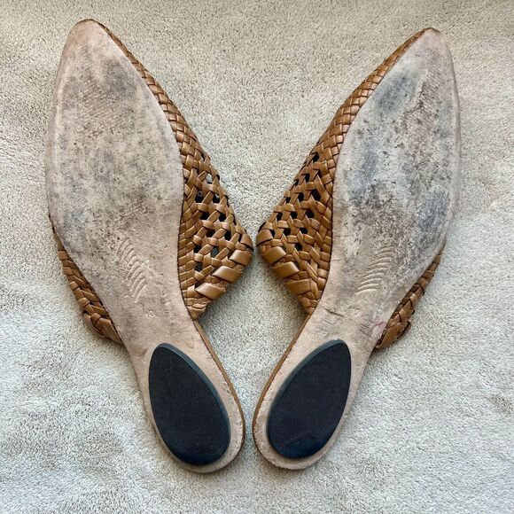 Paige Alana Brown Ochre Woven Leather Flat Mule Casual Shoes Pointed Toe Size 10 - Picture 10 of 15